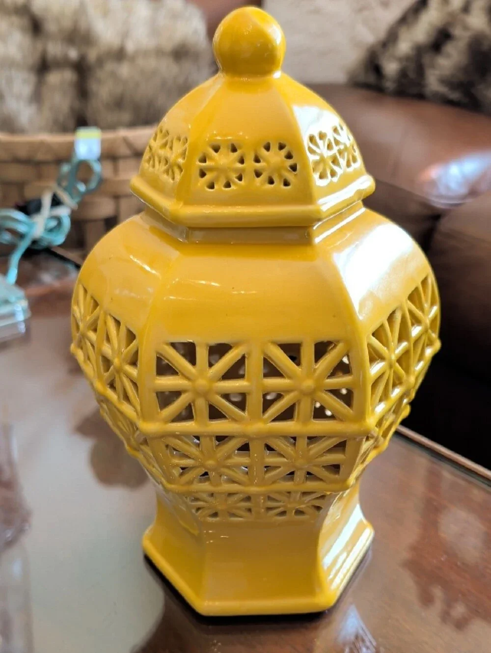 Lattice Temple Lidded Ginger Jar - Home Accents Yellow
